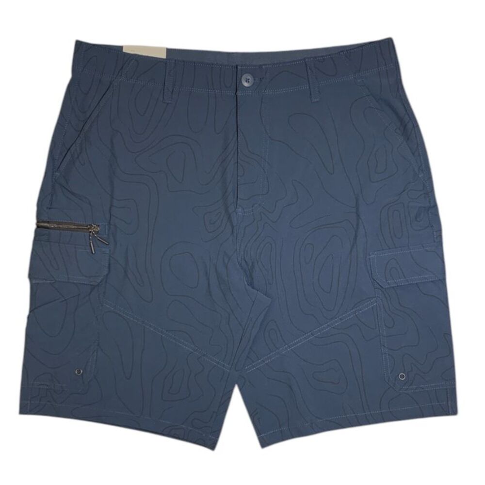 Iron Co. Mens Stretch Hybrid Cargo Short, Side Zipper Cargo Pocket - Blue